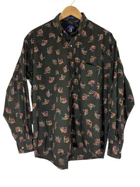 Vintage 90s Salty Dog Men’s L Fly Fishing Lure Print Cotton Shirt